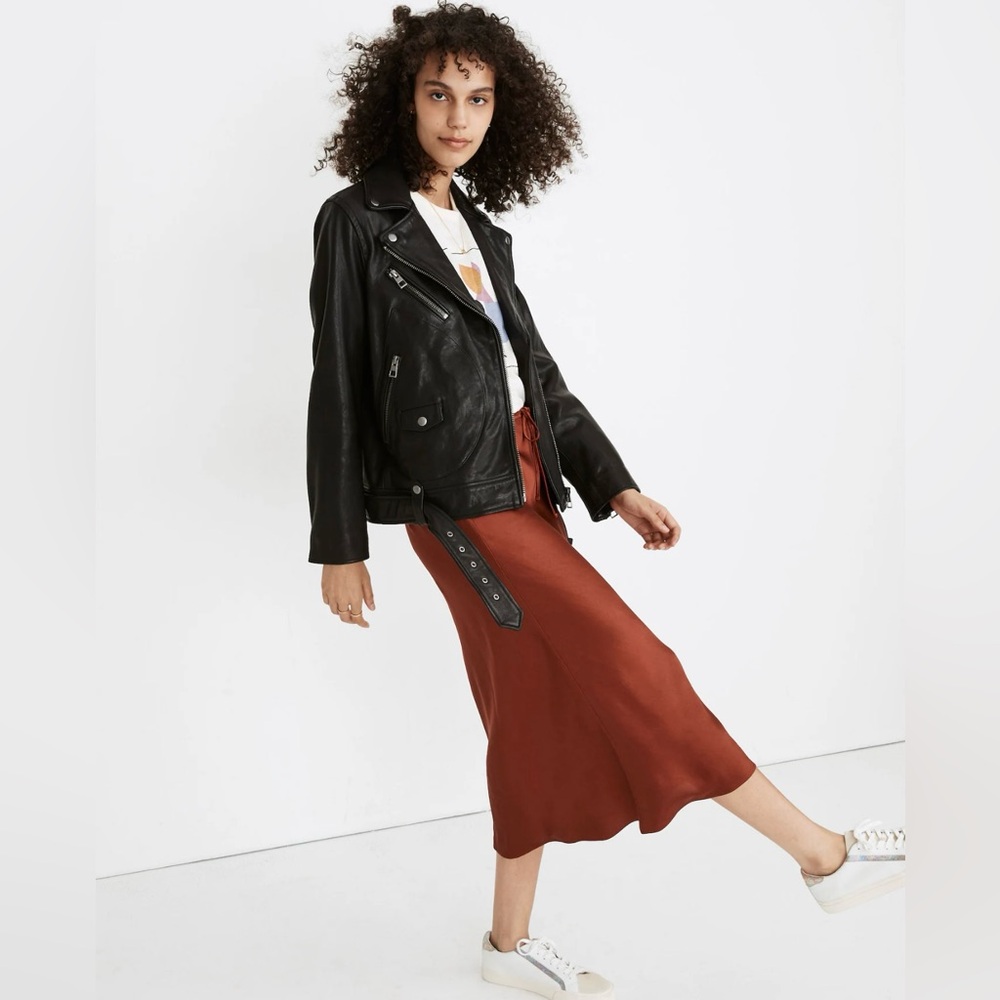 Madewell Satin Drawstring Midi Slip Skirt - Size 2 in Dusty Redwood